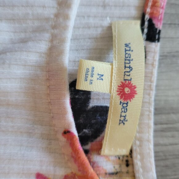 Wishful Park Floral Knot Front Ribbed Short Sleeve Top M Cotton/Polyester White - Picture 4 of 6